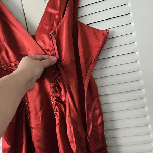 BCBGMAXAZRIA Silk Dress Brownred Size M #031 - Picture 7 of 11